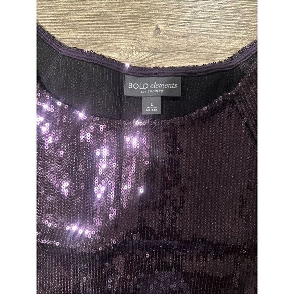 Bold Elements Size Large Purple Sequined Arm Cutout Blouse Top. NWT. Z - Picture 3 of 8